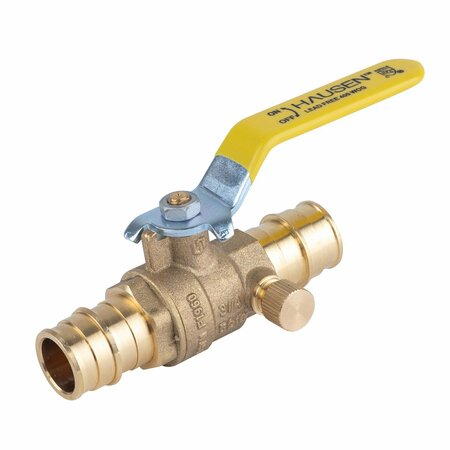 HAUSEN 3/4-inch PEX Standard Port Brass Ball Valve with Drain; cUPC/ANSI/NSF Certified HA-BV117-1